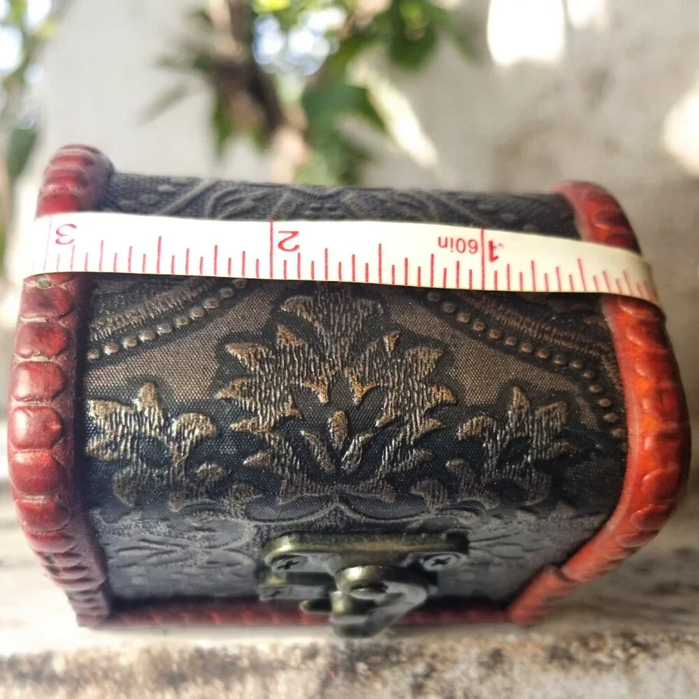Mini Wooden Treasure Chest Box W/Bronze Color Floral Antique Style Spiritual Box - Picture 14 of 16